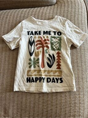 H&M ‘Take Me To Happy Days’ Kids Graphic Tee Cream with Multi-Color Print 2T-3T